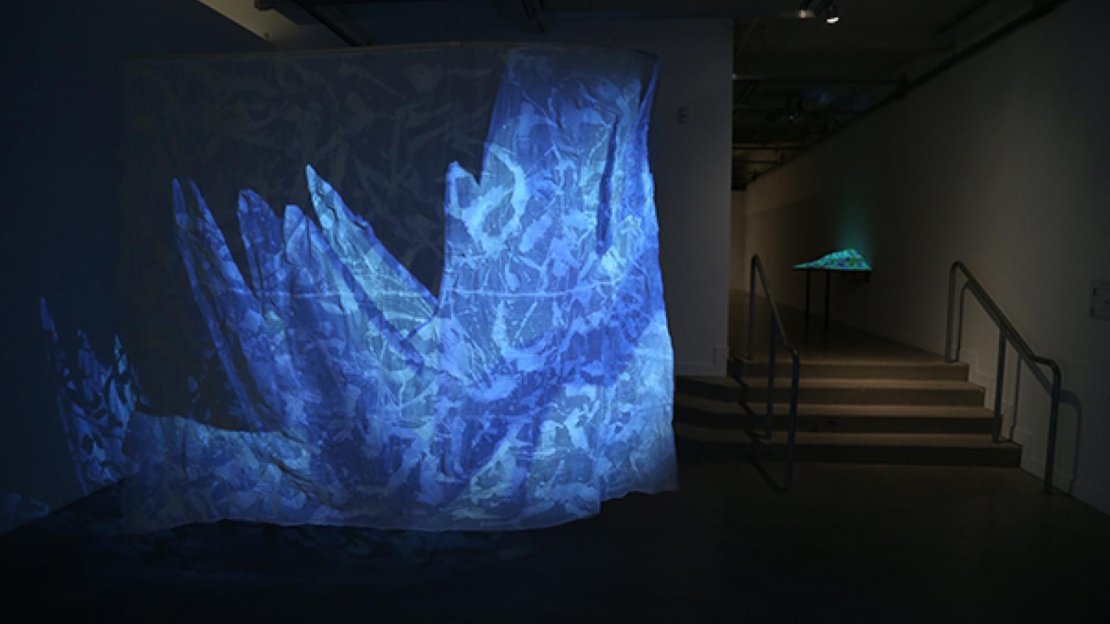Justin Deuel: "A Tear in the Fabric," cheesecloth, wax, digital video, 2014