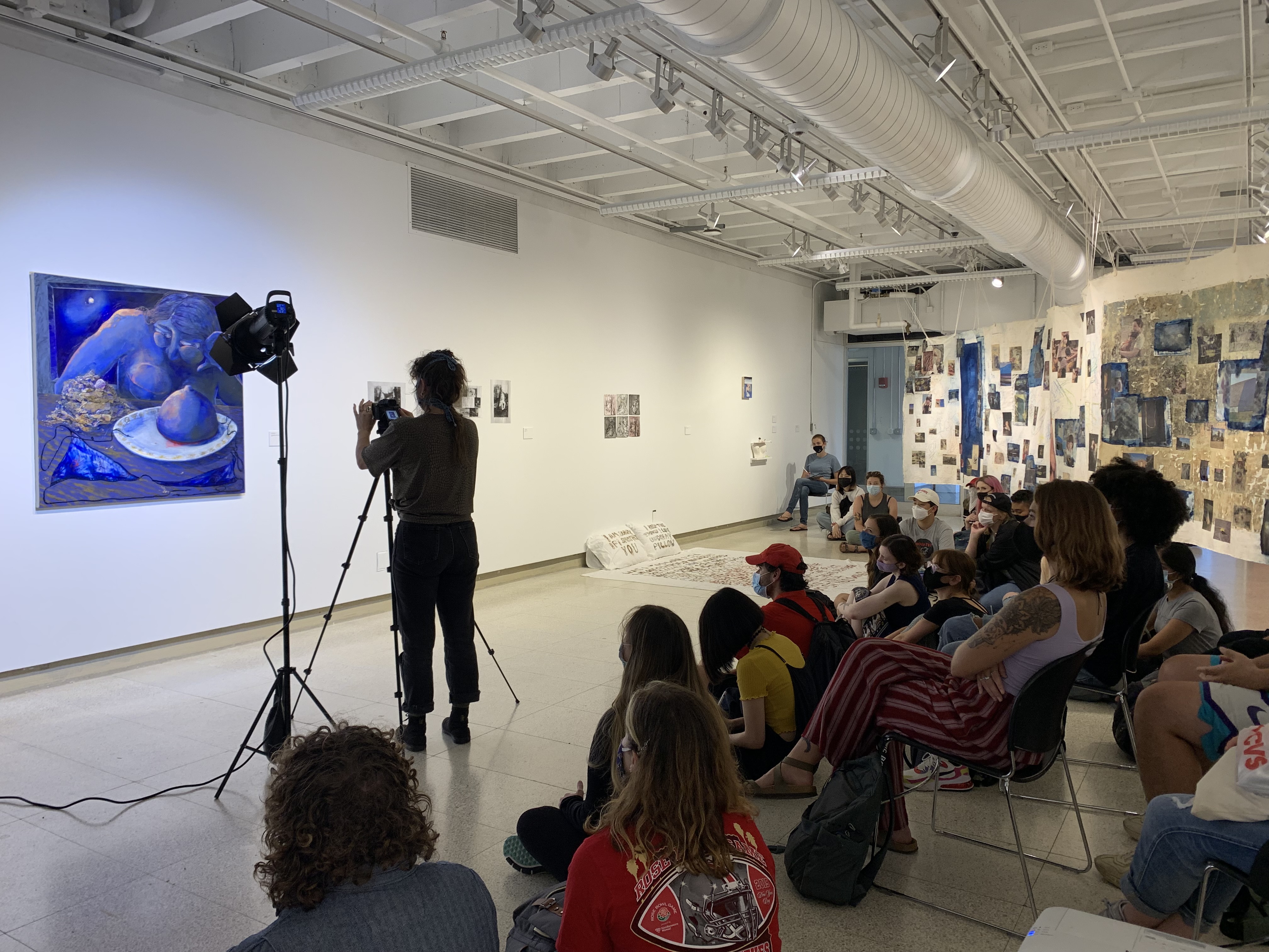 Students at Hopkins Hall Gallery for a workshop on documentation