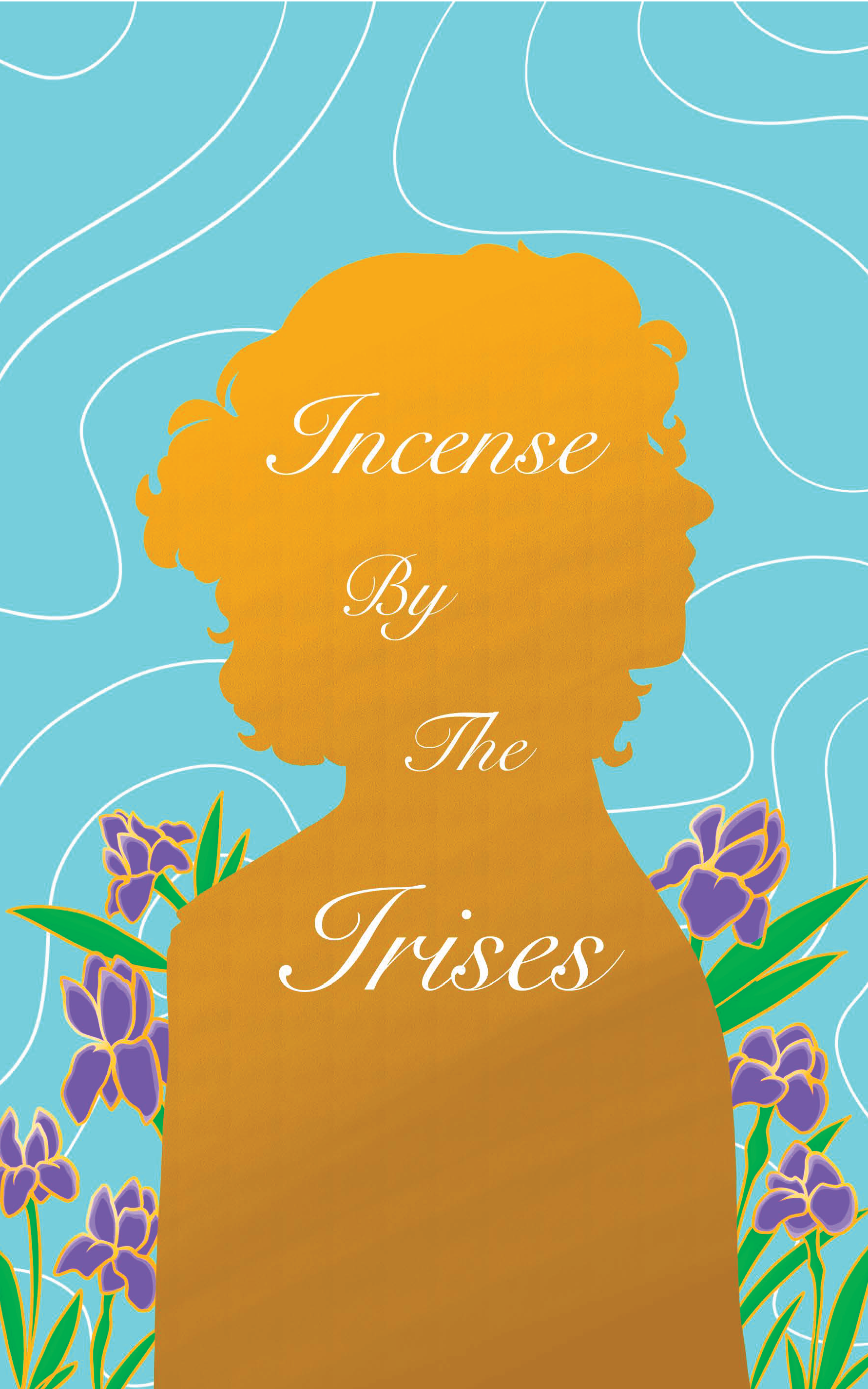 Incense by the Irises  over a silhouette of a person and iris flowers