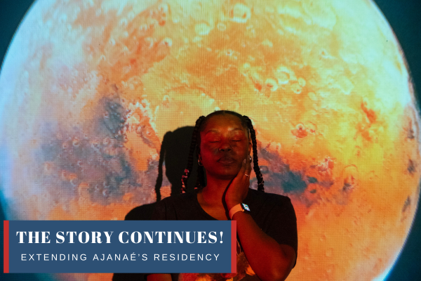 The story continues! ajanae continues her residency at Urban Arts Space with a photo of her against a moon backdrop