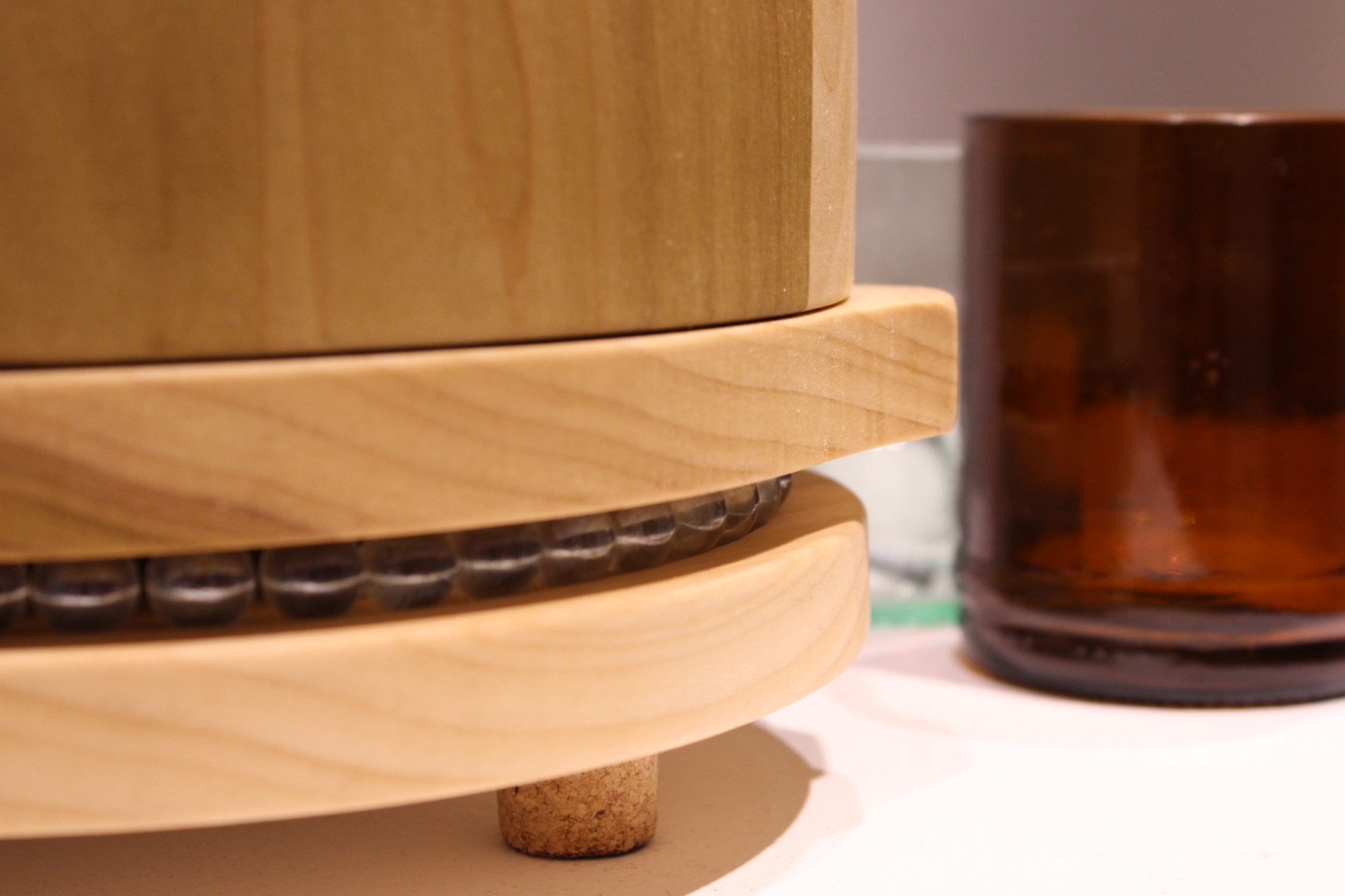 close up of a wooden utensil holder