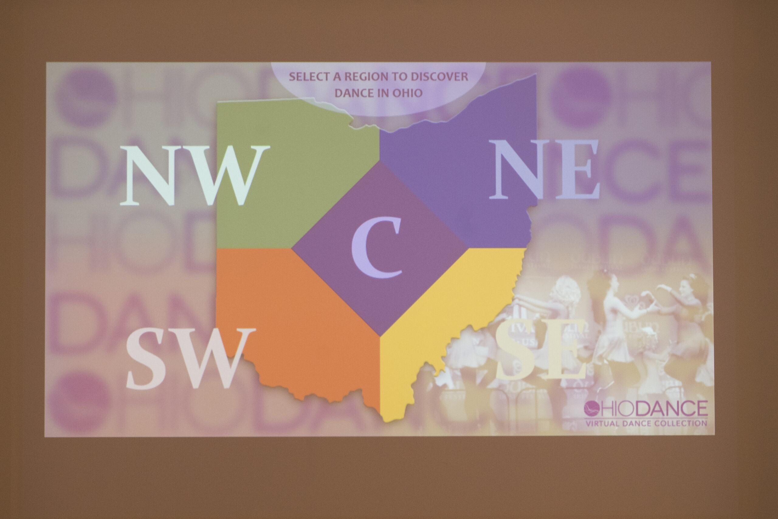 projected map of ohio with different regions in different colors