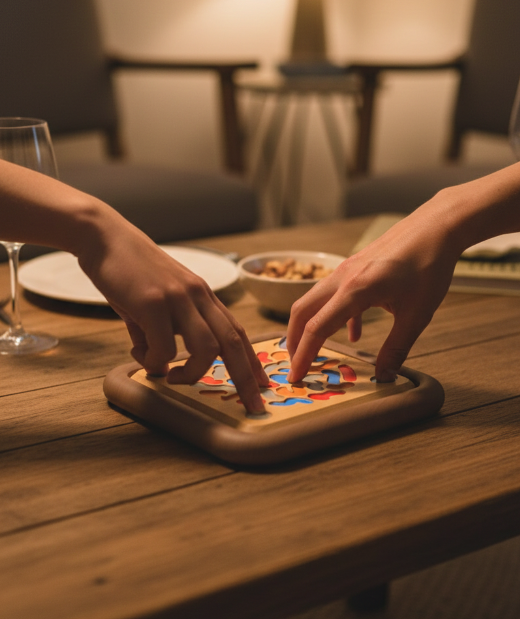 two hands playing pivot with their fingers