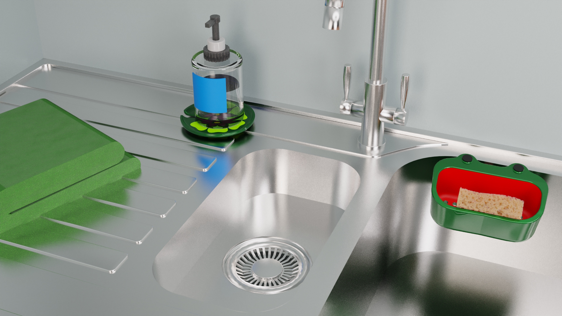 frog-shape sponge holder with towl and pond soap coaster