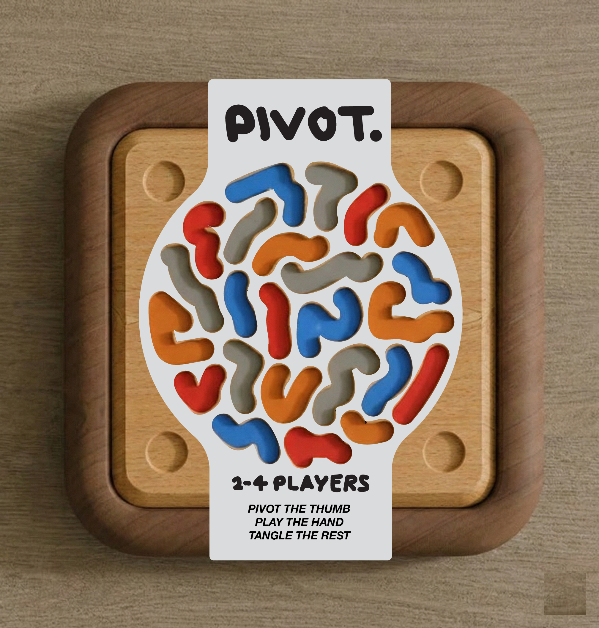 pivot a game for 2-4 players--a square wooden board with colorful squiggly lines on it