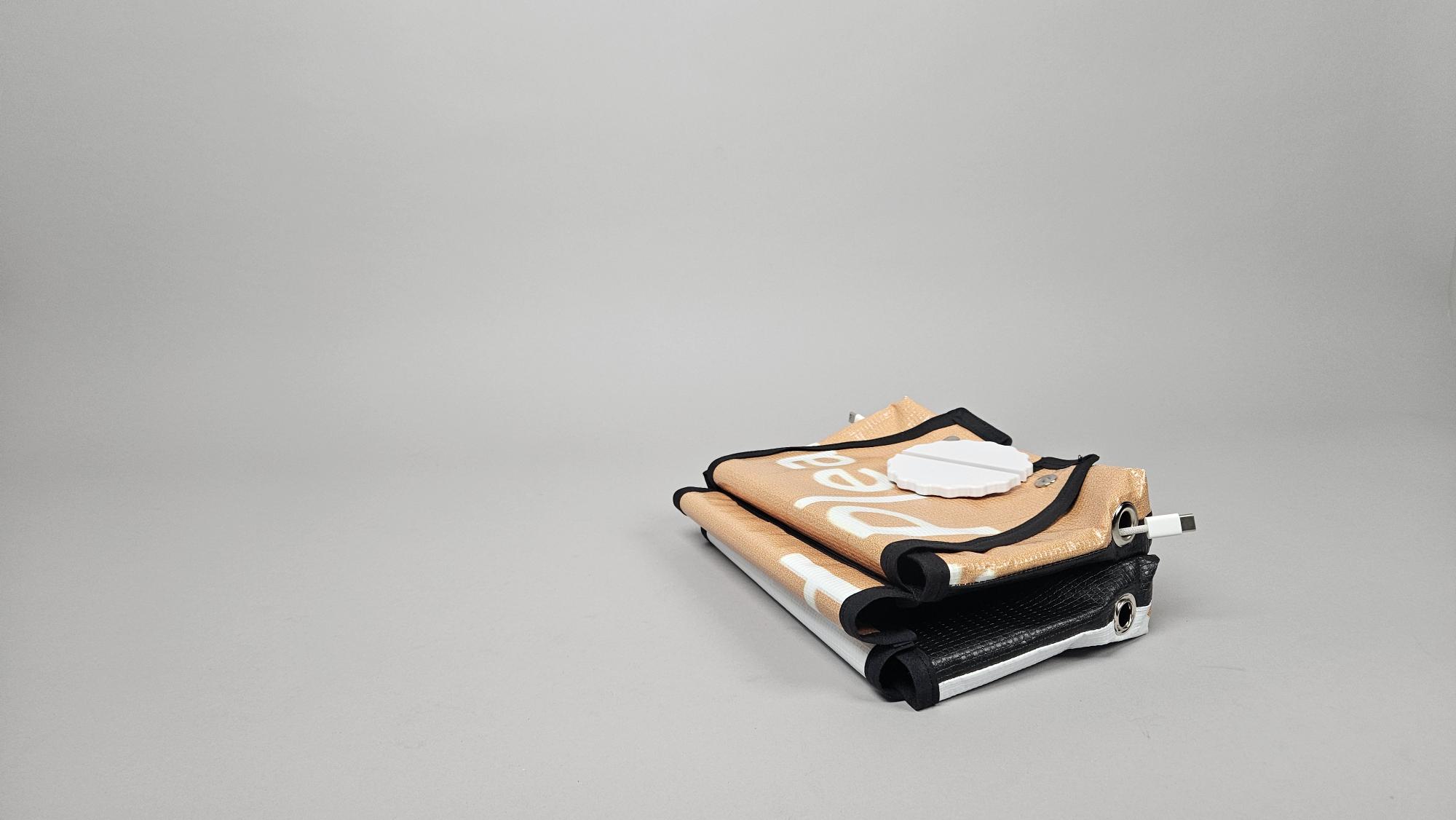 Beige pouch for holding cables