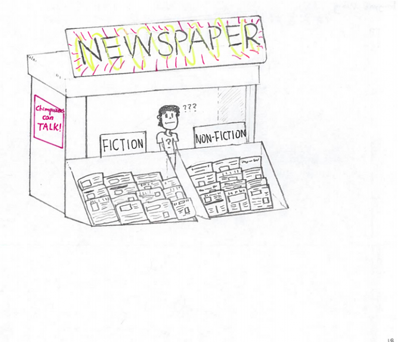 drawing of a newspaper stand