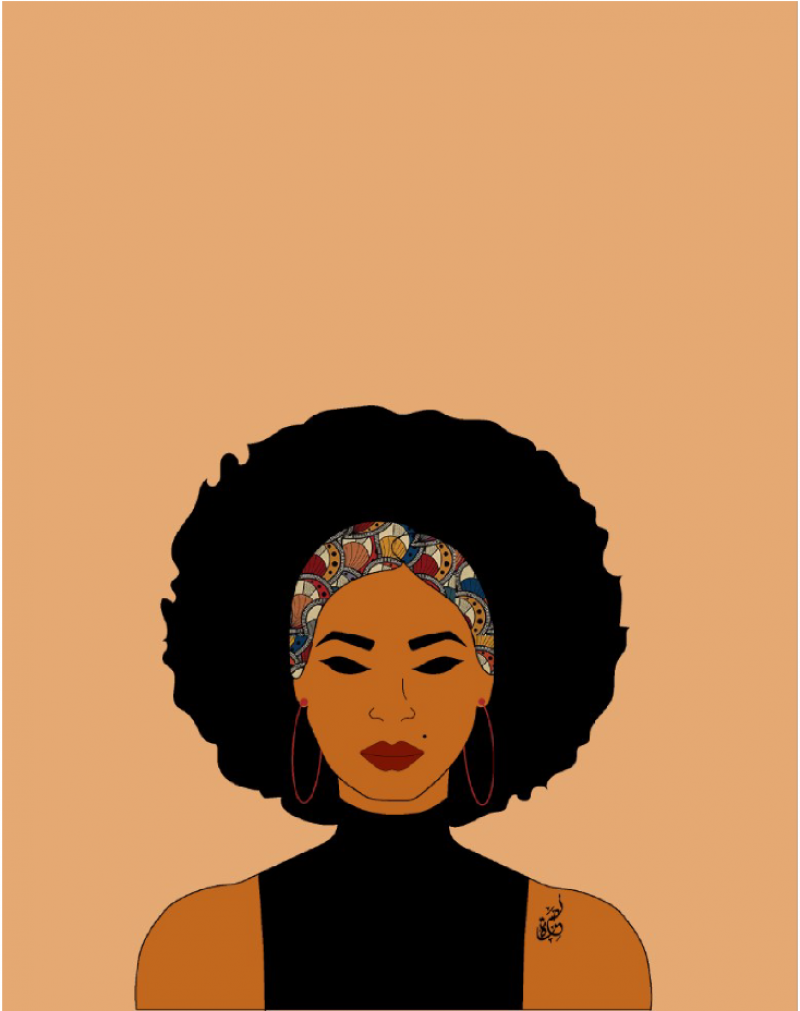 digital drawing of African women with large black afro