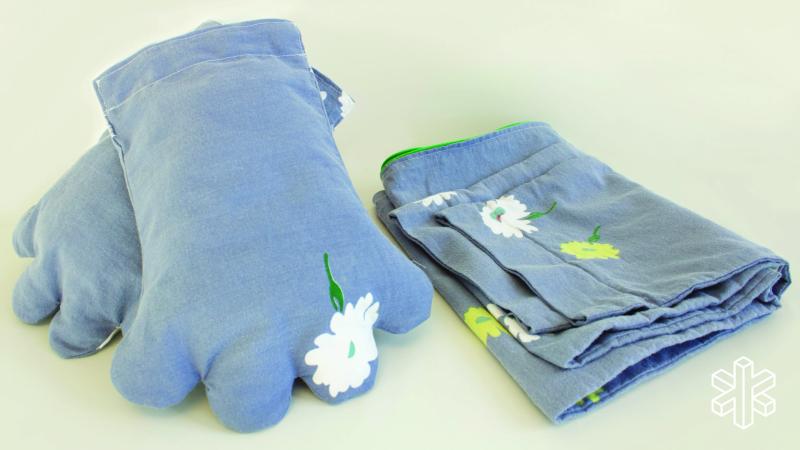 Stuffed blue gloves and another piece of cloth