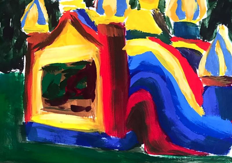 Walouke Bouncy House Color Study, Gouache, 2019, 5 x 7inches