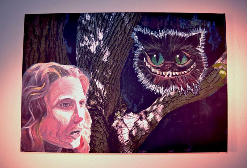 dawing of smiling cat and girl 