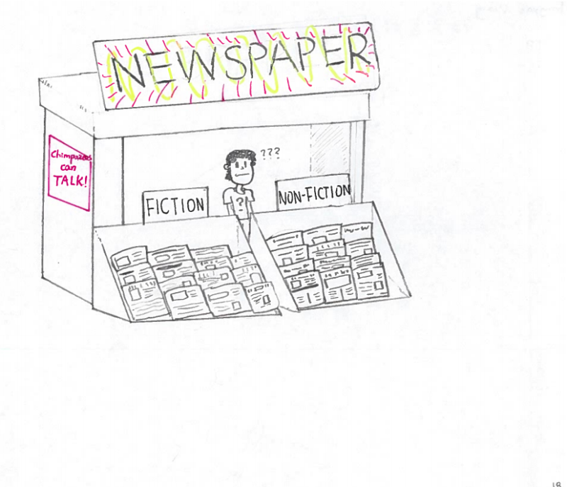 drawing of a newspaper stand