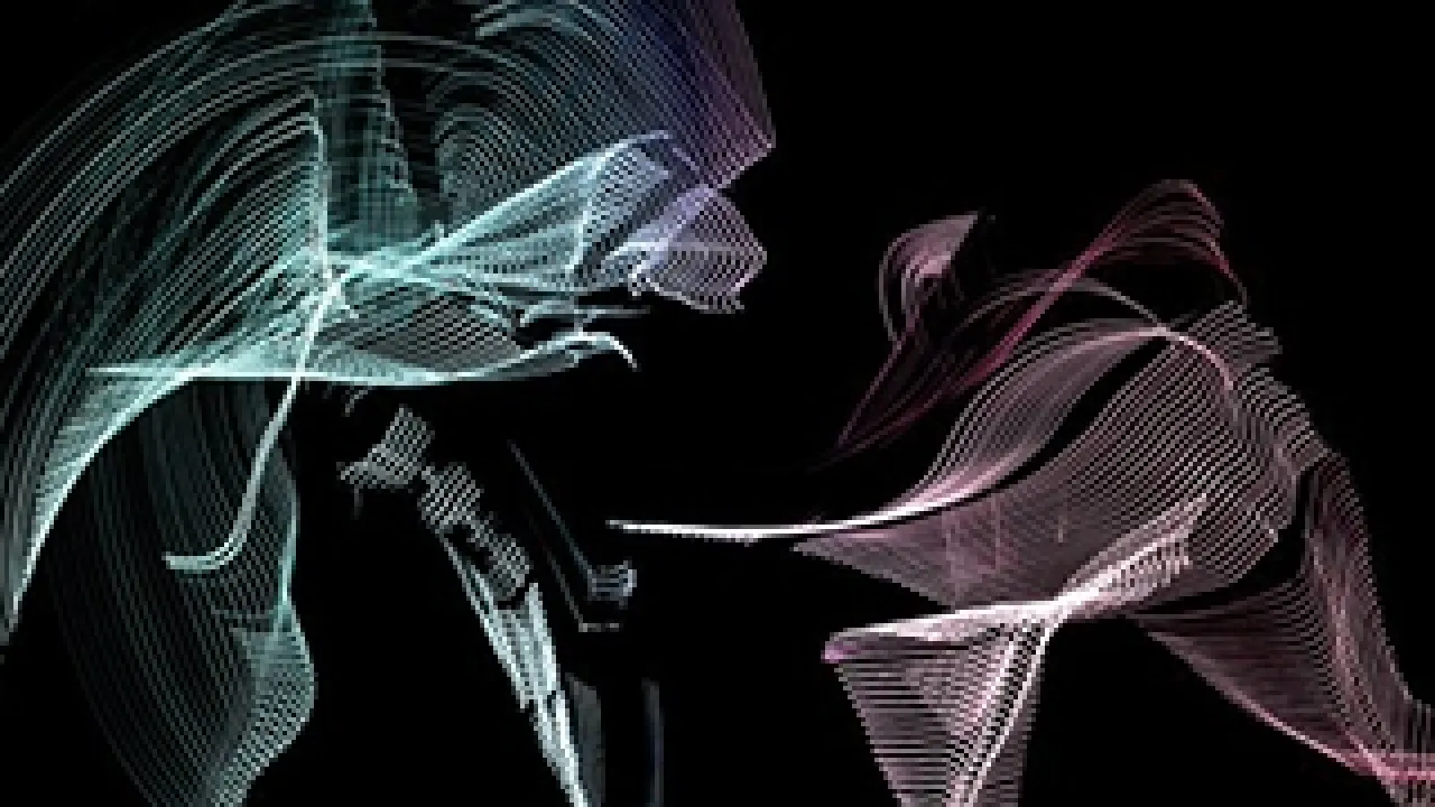 streaks of colored light that form two human figures that appear to be dancing