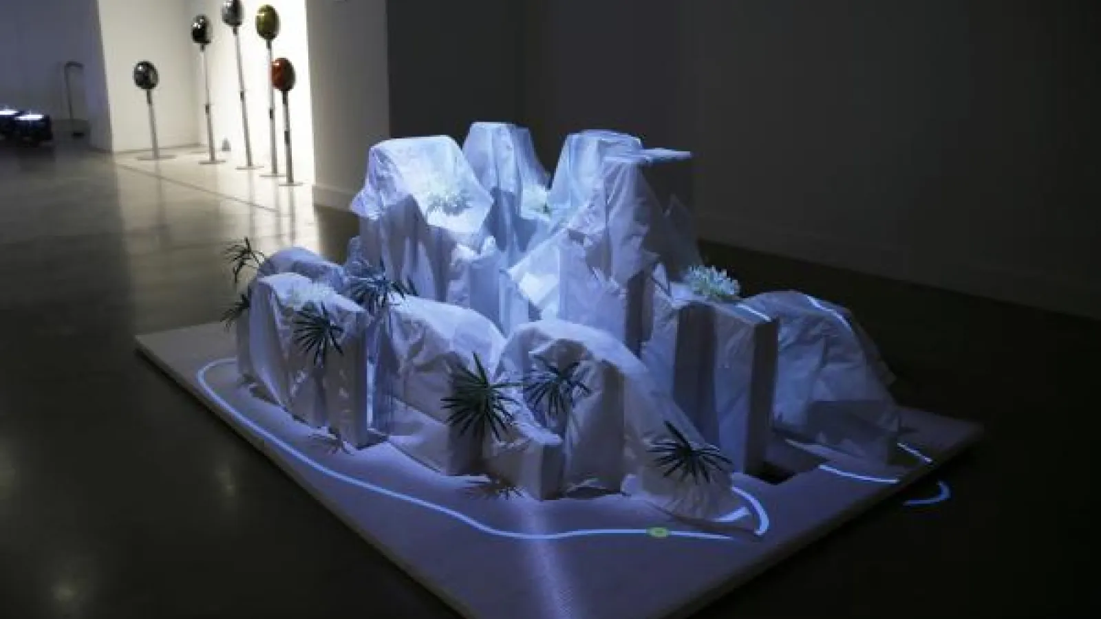 Blue art illuminated by light 