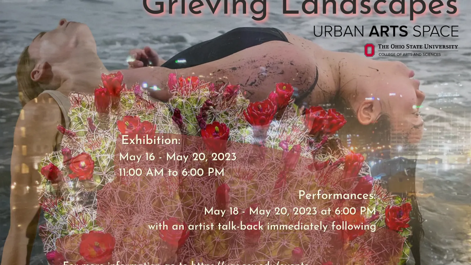 Grieving Landscapes URBAN ARTS SPACE THE OHIO STATE UNIVERSITY Exhibition: May 16 - May 20, 2023 -* 11:00 AM to 6:00 PM Tar Performances May 18 - May 20, 2023 at 6:00 PM with an artist talk-back immediately following! For more information go to https://uas.osuedu/events