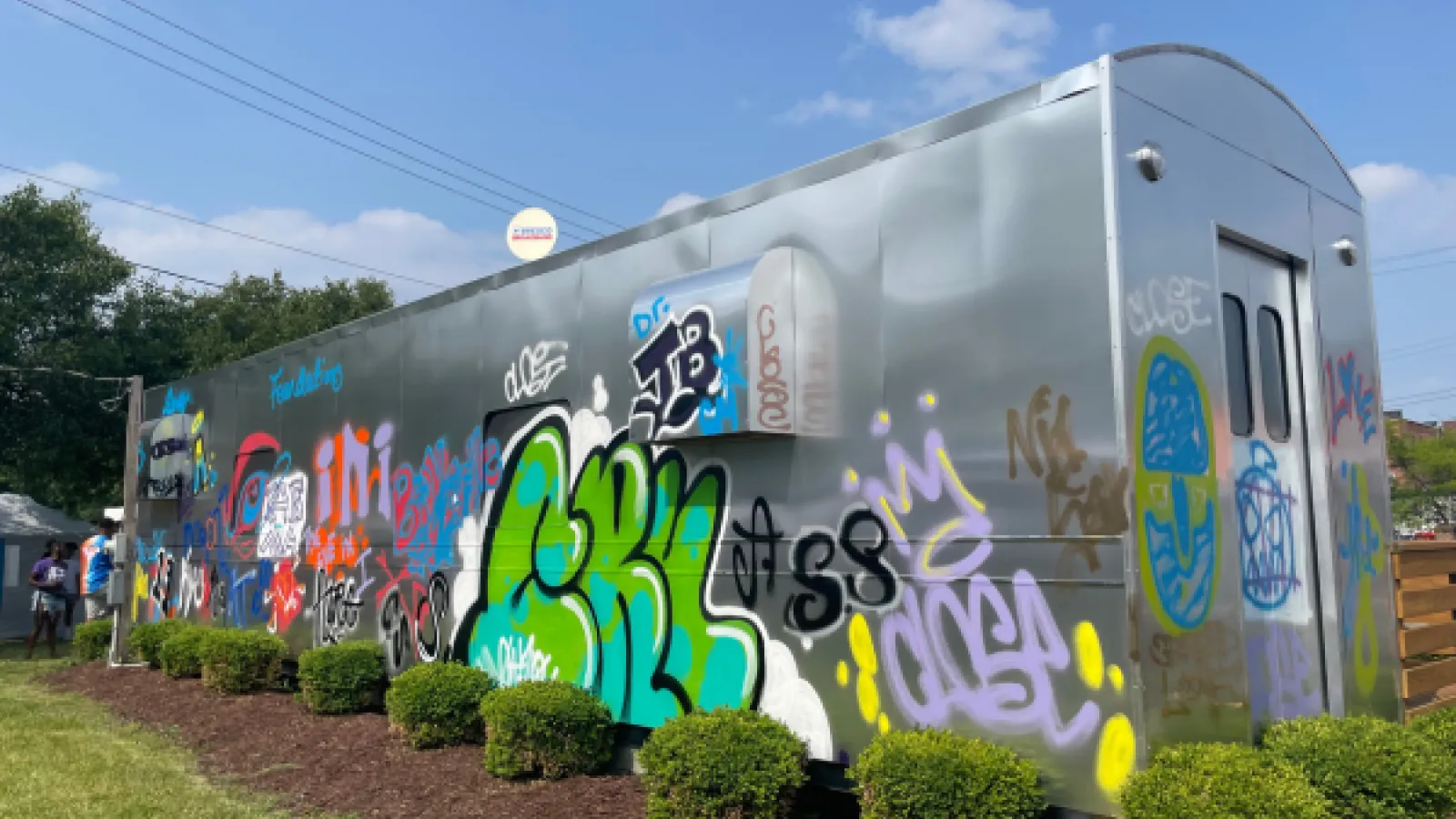 Subway car build-out with graffiti