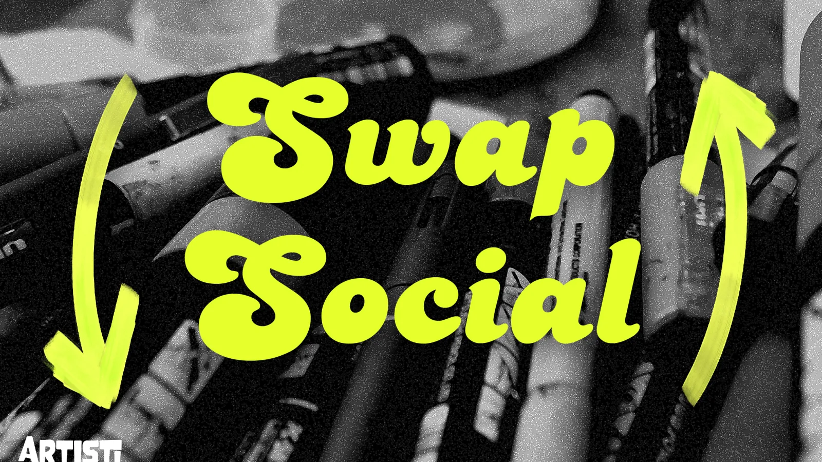 Swap Social Artist Commune with art supplies background