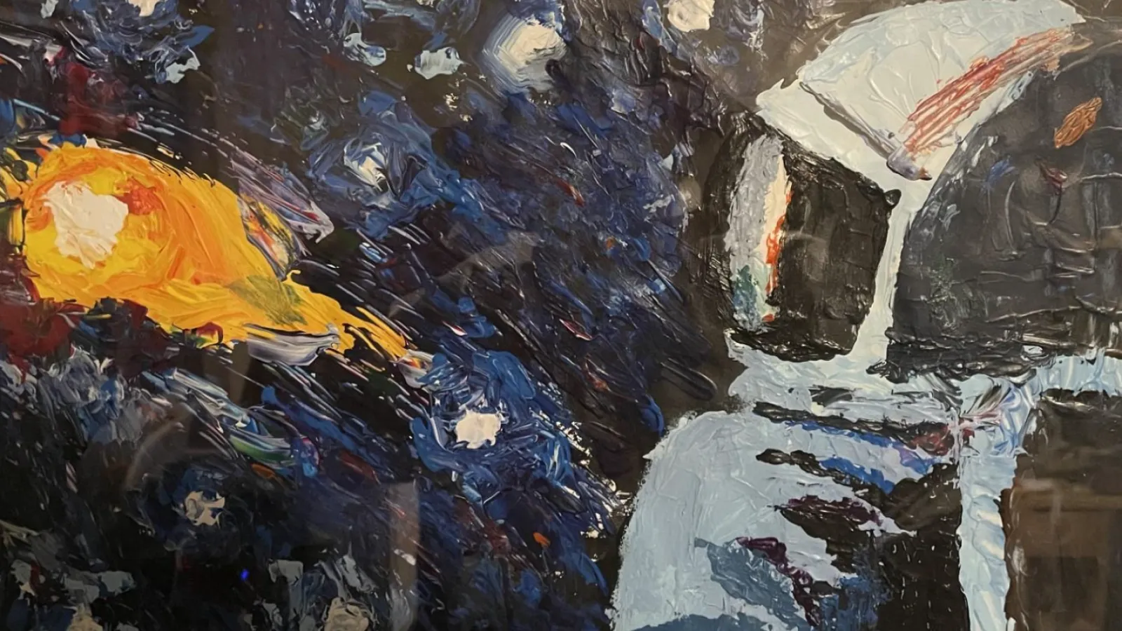 Painting of an astronaut looking out at a comet