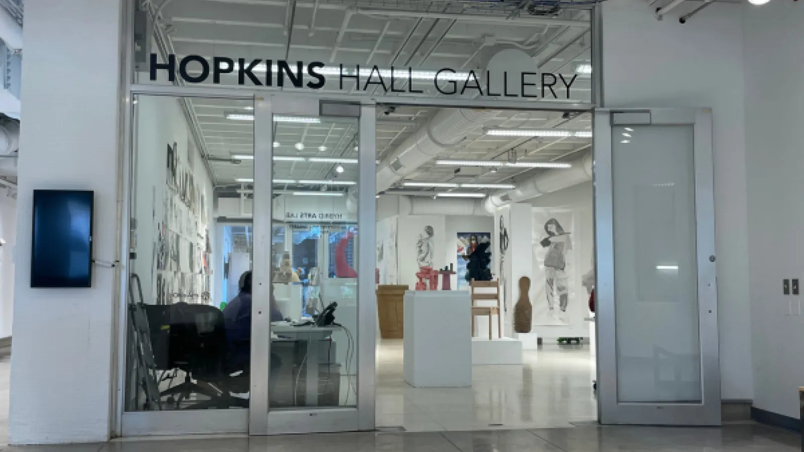 front of hopkins hall gallery with glass doors