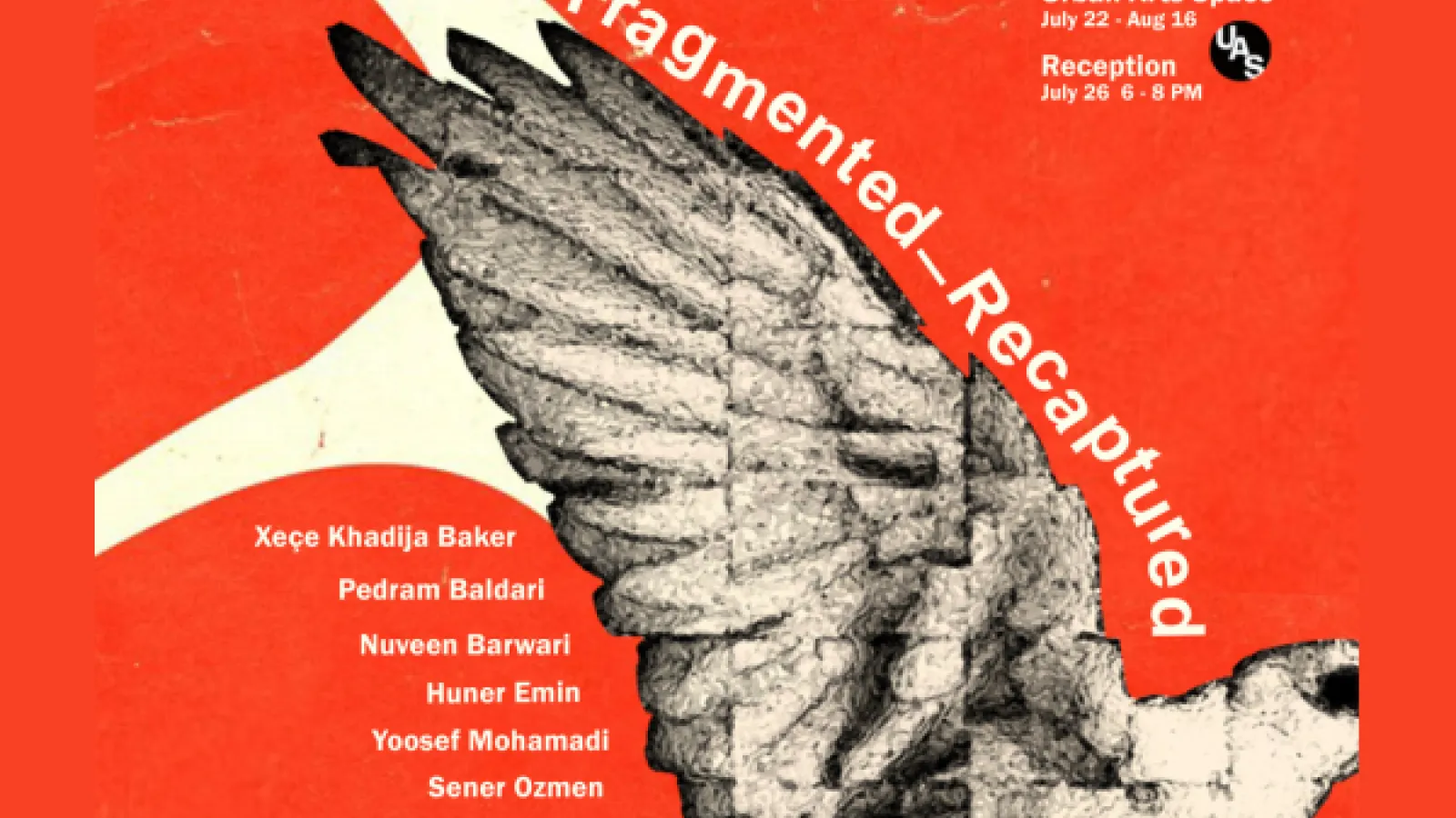 fragmented-recaptured with the list of artists mentioned in the description and an image of a bird with wings spread on an orange background