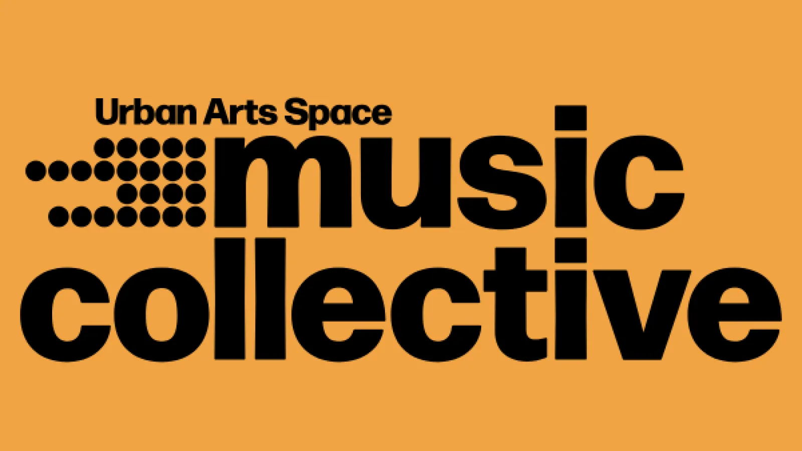 Urban Arts Space Music Collective logo in front of a yellow background
