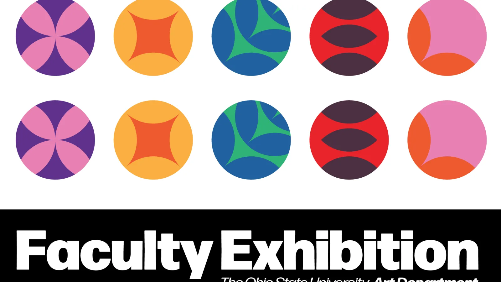 faculty exhibition the ohio state university art department with colorful circles above it with floral-like patterns