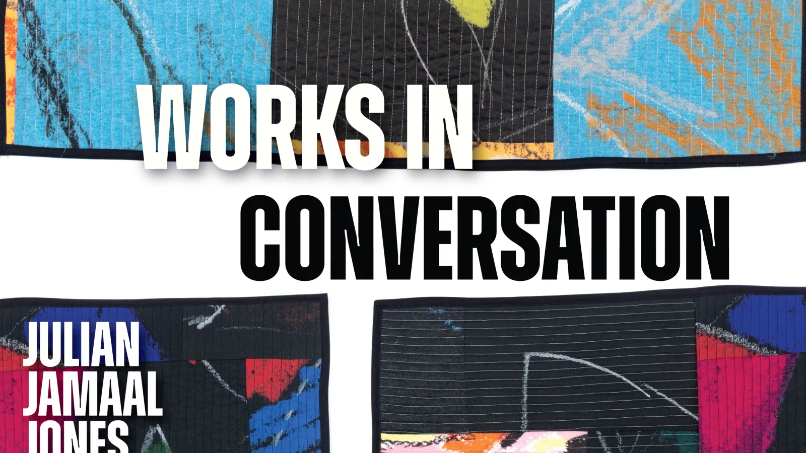 Works in Conversation Julian Jamaal Jones on top of a colorful quilt