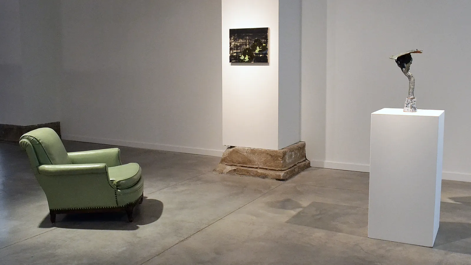 John Thrasher and Laura Bidwa: "What do you do?," ceramic sculpture, oil and acrylic on panel, chair