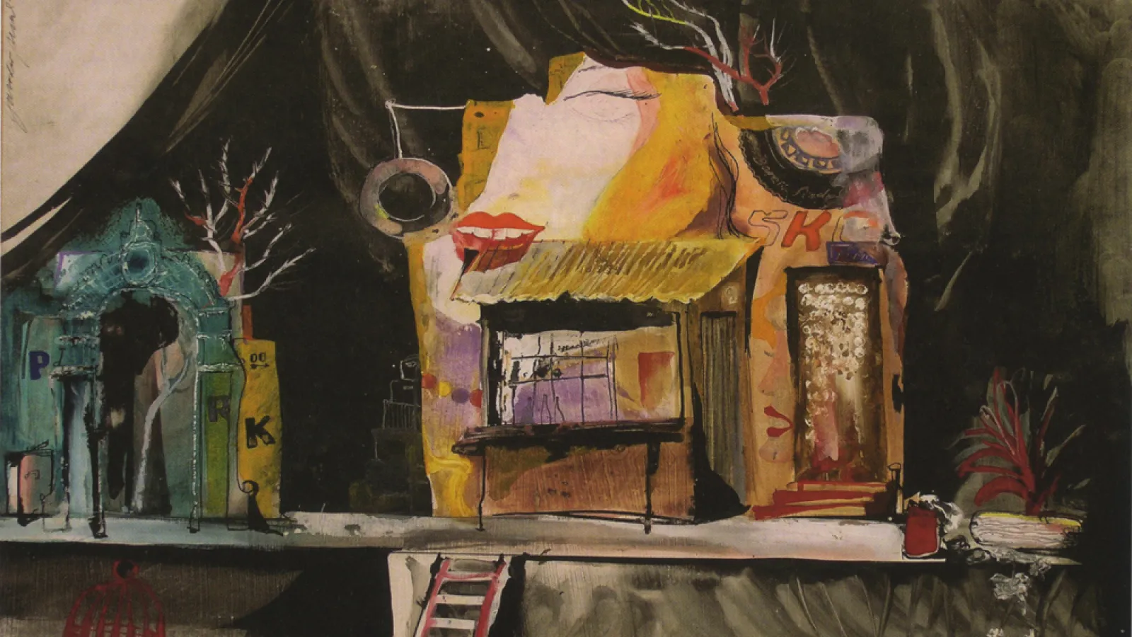 Scene design for Love Letters, mixed media, 1971