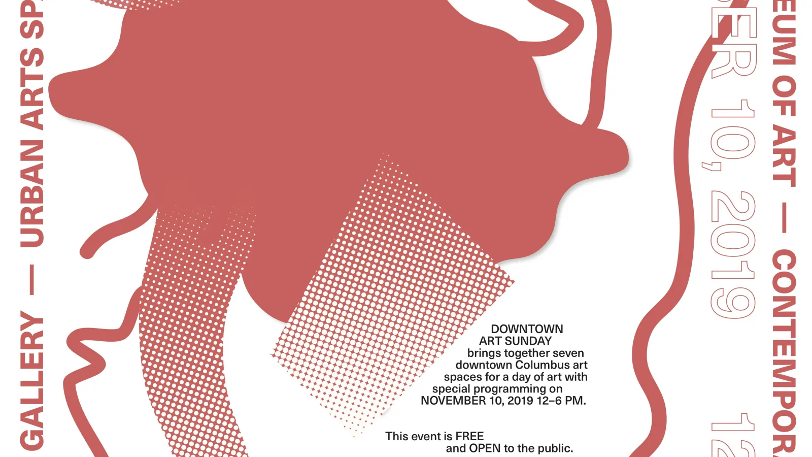 Graphic poster with information about Downtown Art Sunday