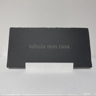 dark gray slab with the words tabula non rasa engraved on it