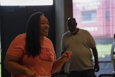 Tyiesha Radford Shorts speaking to a crowd 