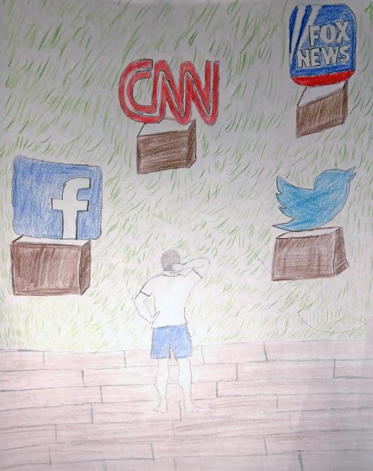 Drawing of social media and news media logos
