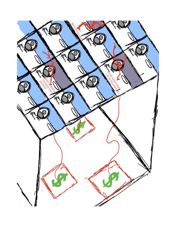 image of a table of screens with money attached