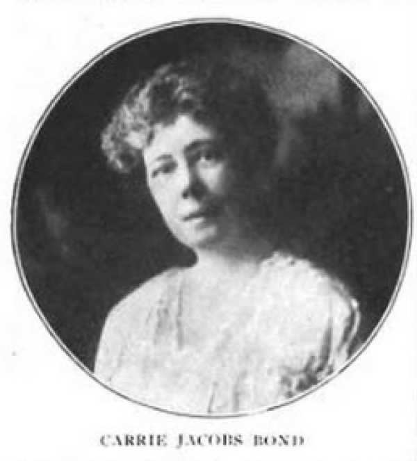 A black-and-white headshot of Carrie Jacobs-Bond