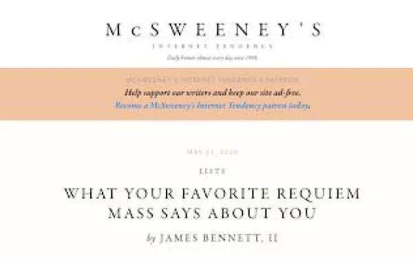 A screenshot of a web page with the title "What Your Favorite Requiem Mass Says About You"