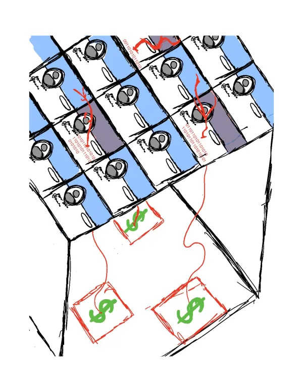 image of a table of screens with money attached