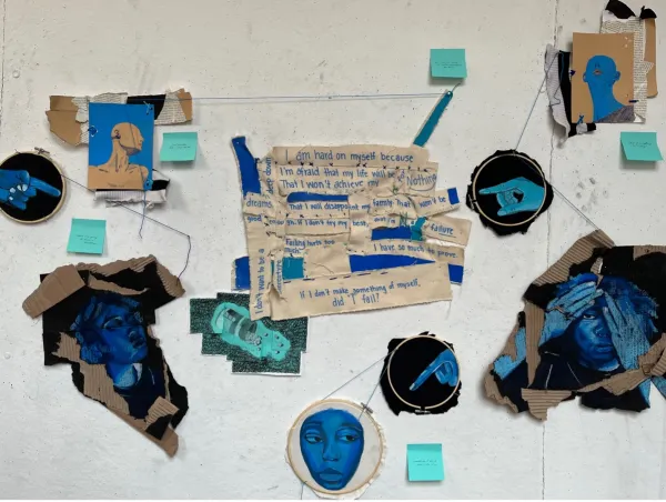 Multimedia collage of faces and words