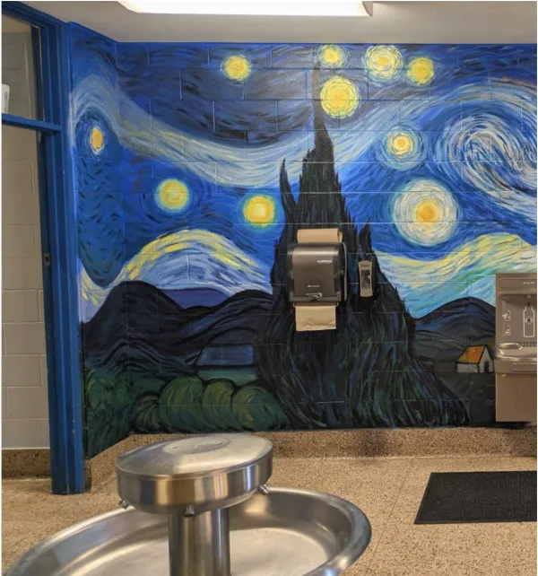 Starry Night painted outside of school bathrooms
