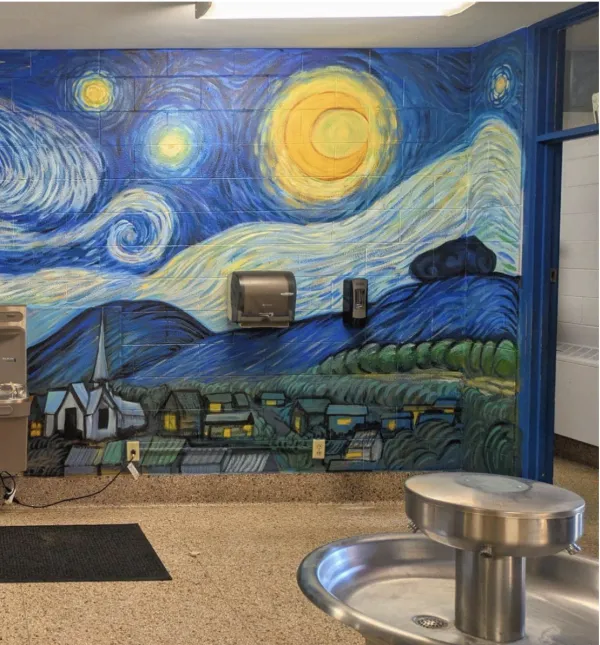 Starry Night painted outside of school bathrooms