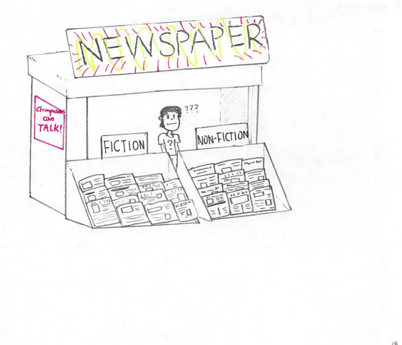 drawing of a newspaper stand