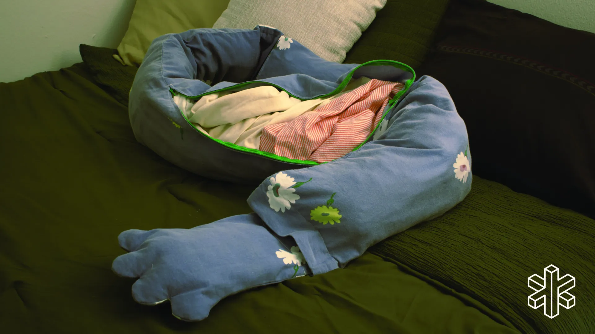 padded blue hand and arm