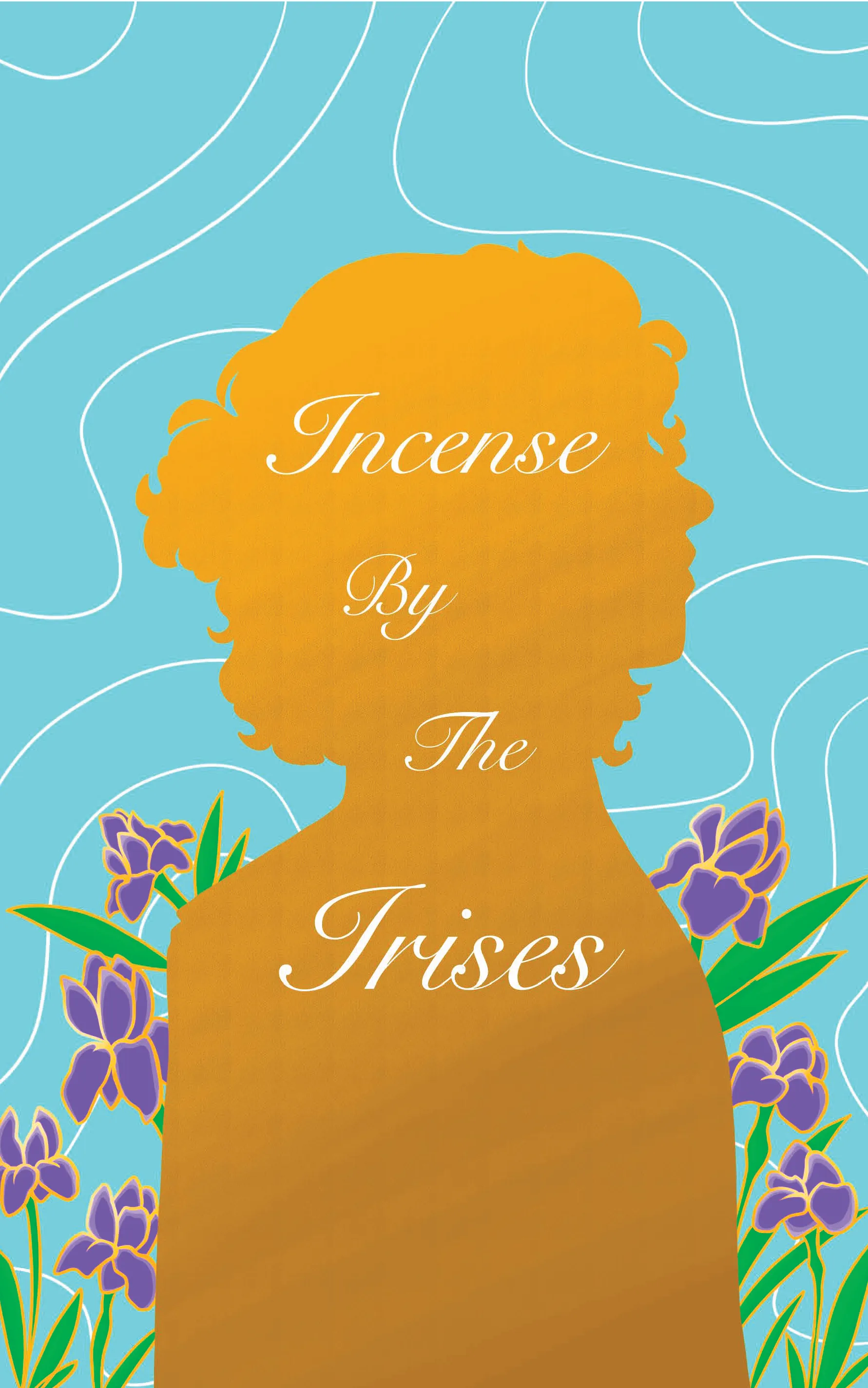 Incense by the Irises  over a silhouette of a person and iris flowers