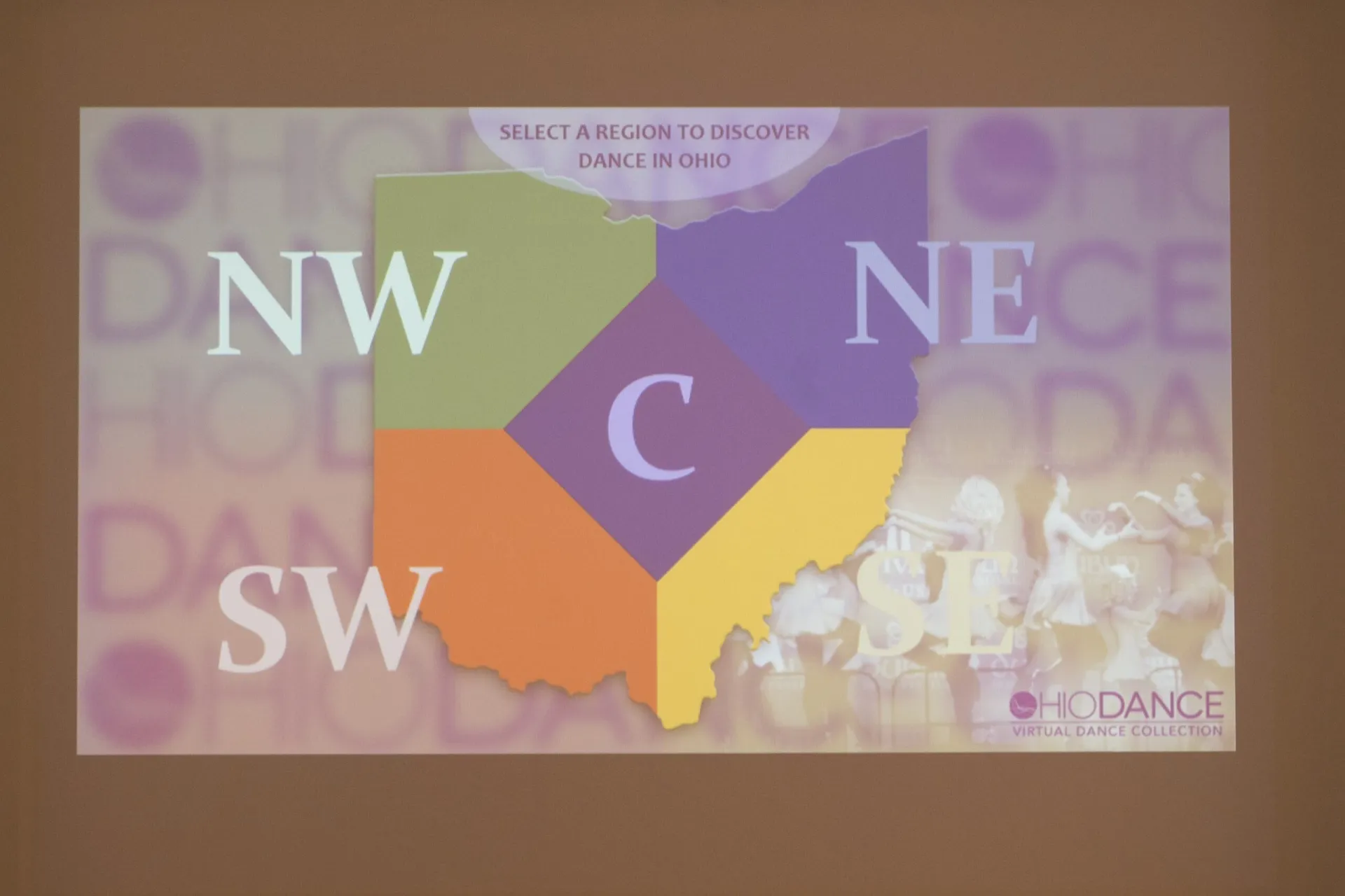 projected map of ohio with different regions in different colors