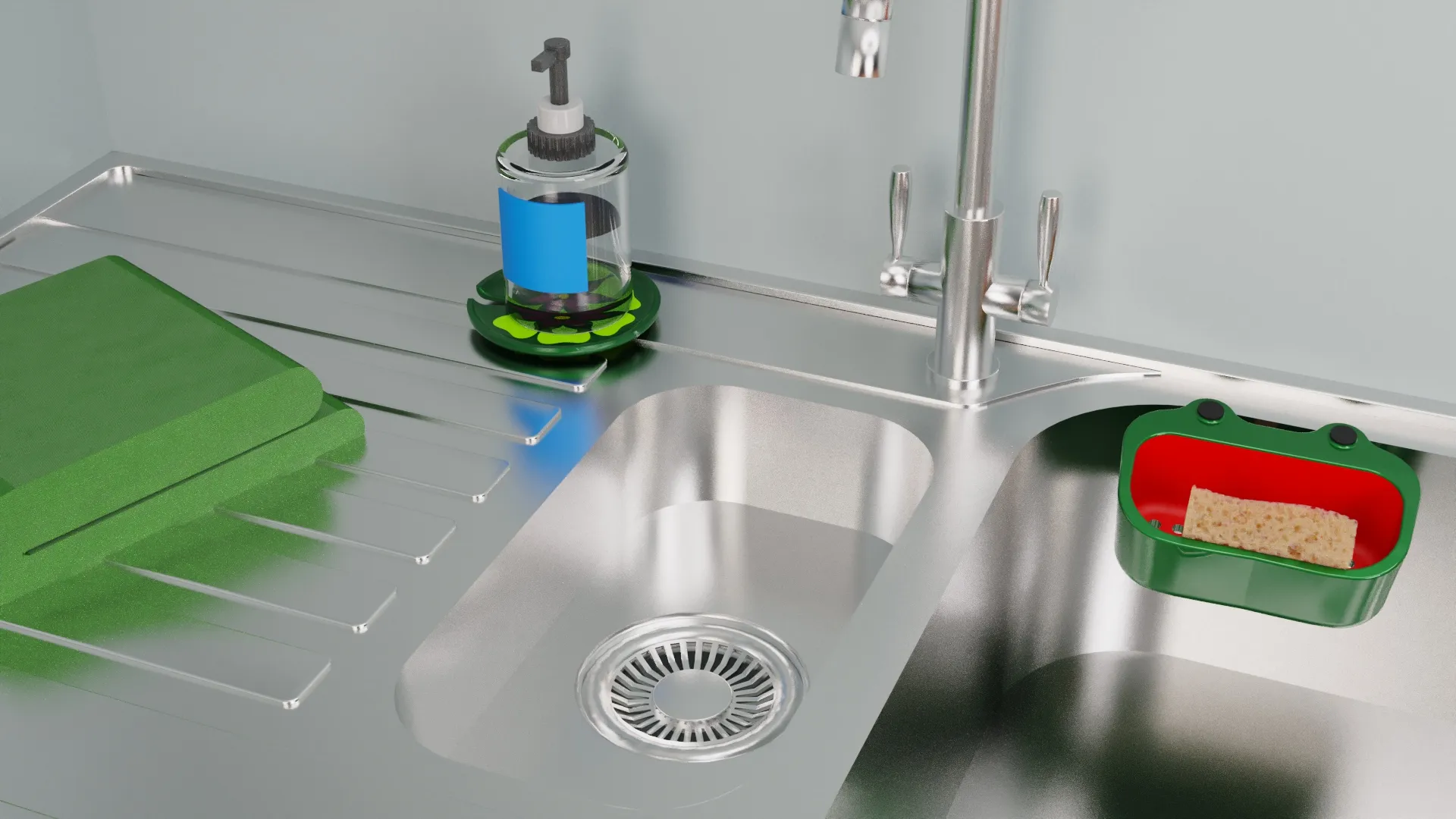 frog-shape sponge holder with towl and pond soap coaster
