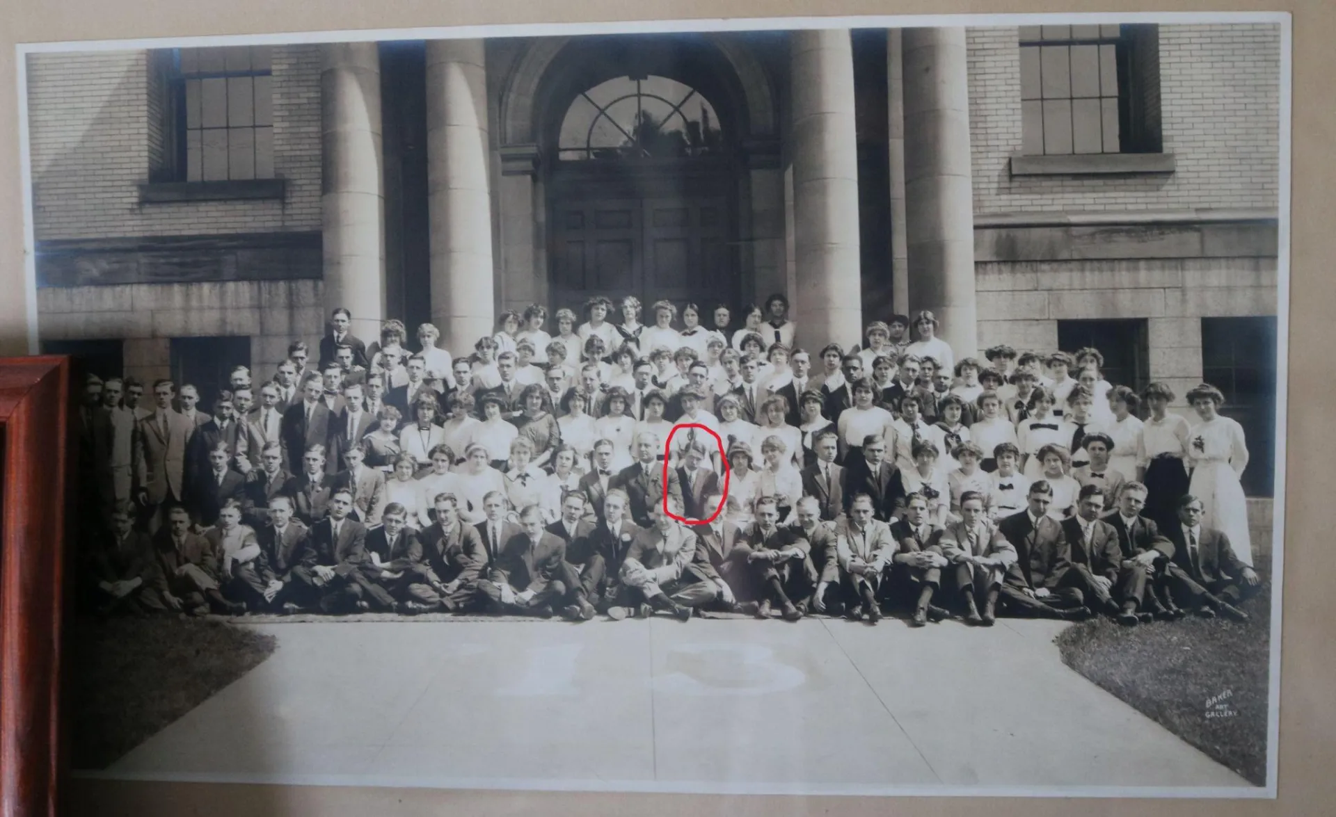 black and white class photo with thurber