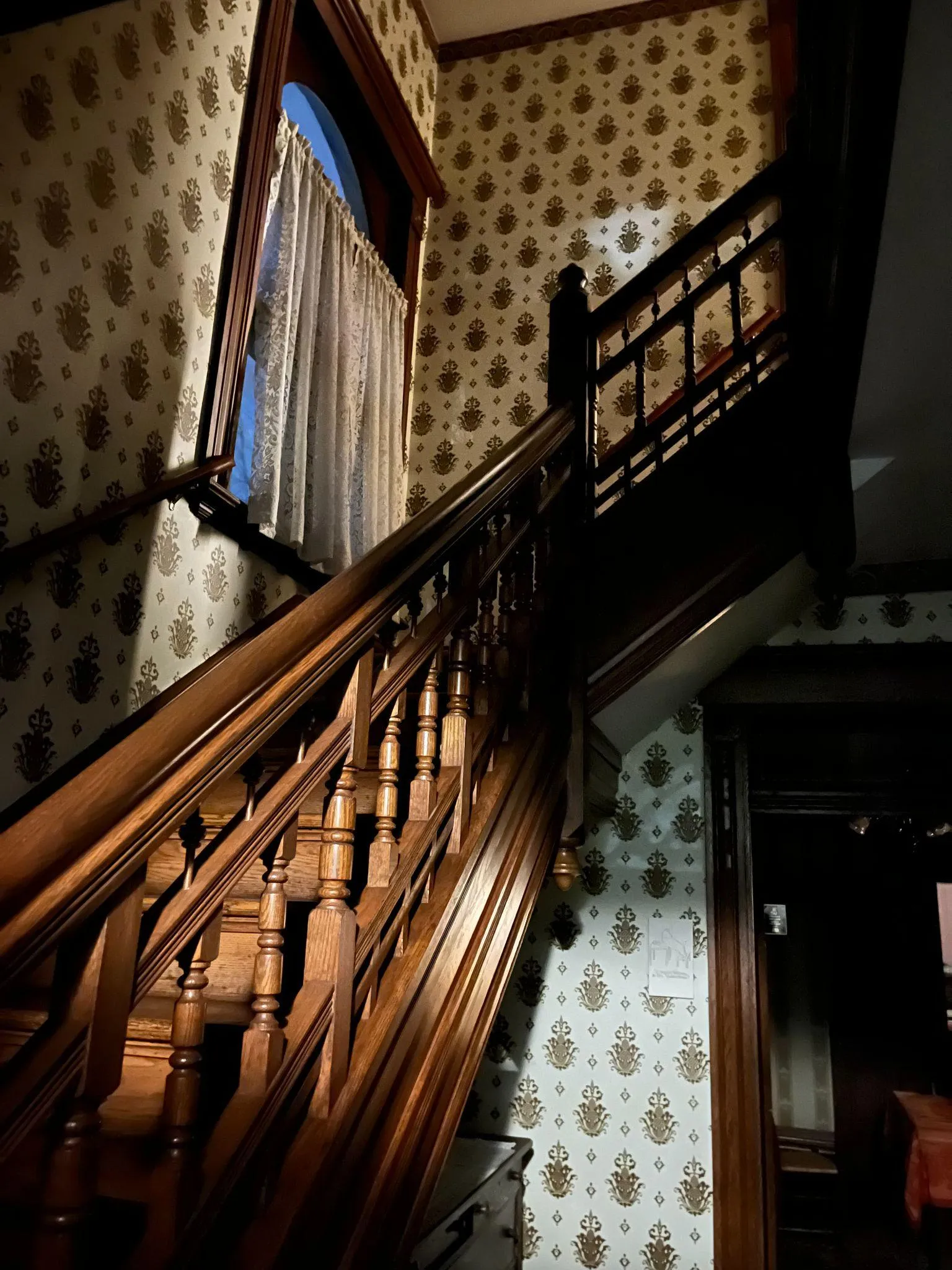 wooden staircase in sunshine