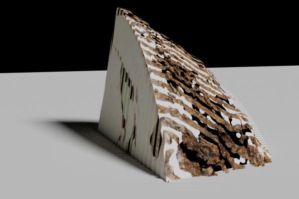 digital render of a 3d sculpture resembling a rock cut in half