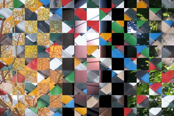 a collage of images "woven" together by having each image broken into little squares