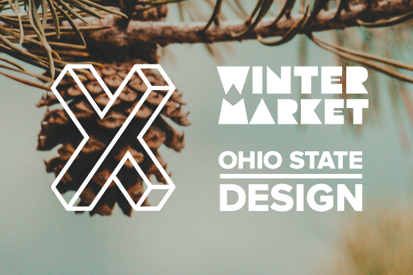 pine cone with the text winter market and ohio state design over it